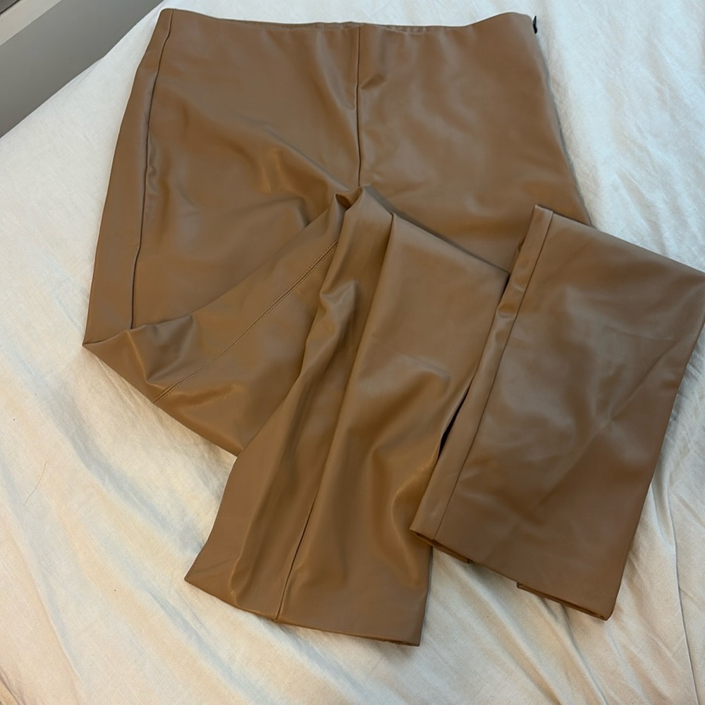 Zara Light brown leather leggings with slits in back